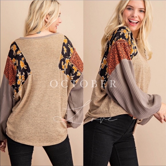 TAUPE MIXED LONG SLEEVE 96% POLYESTER 4% SPANDEX - Picture 3 of 3